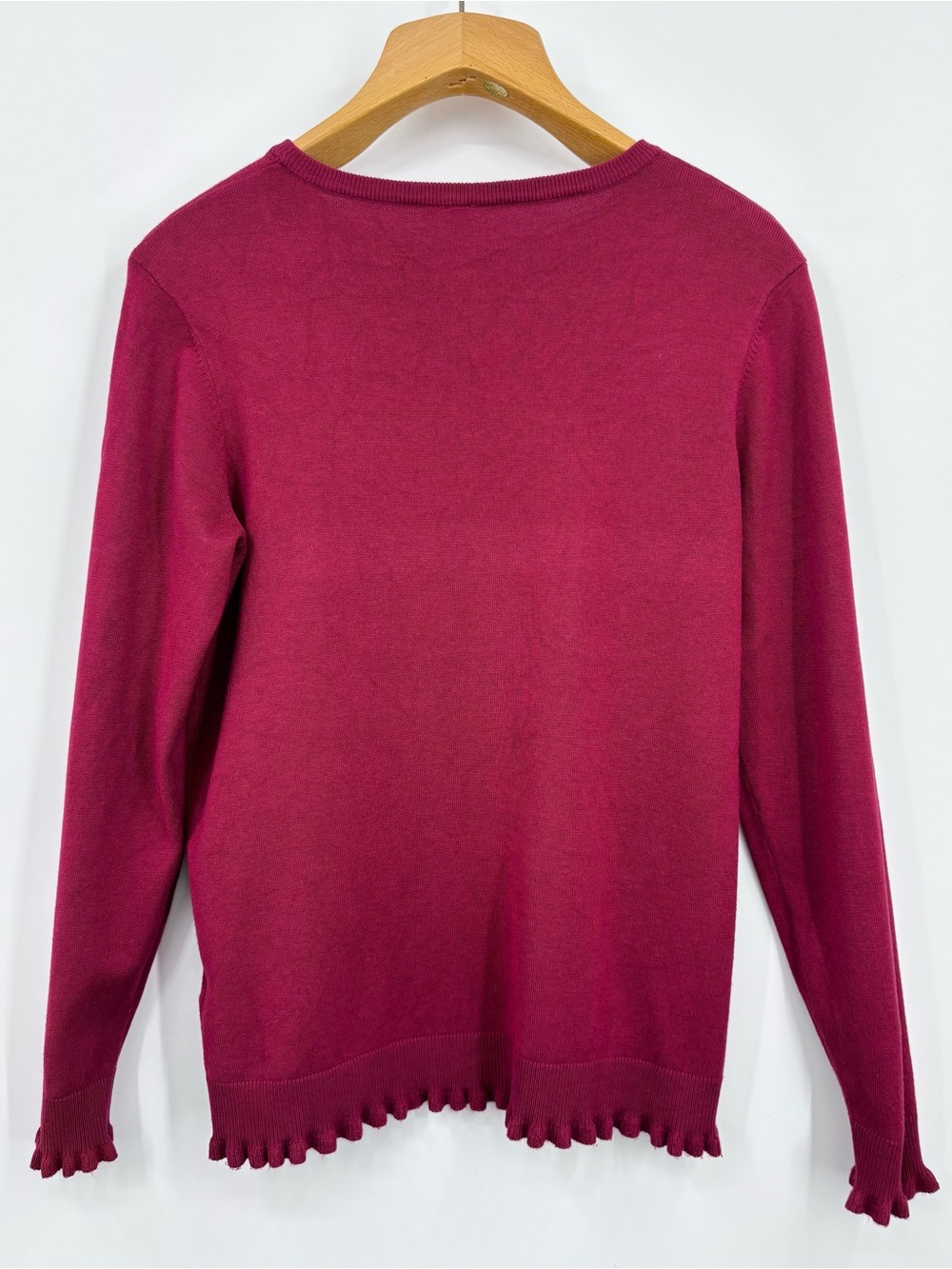 Soya Concept Raspberry Ruffled Hem Crew Neck Lightweight Sweater, Large - Picture 13 of 16